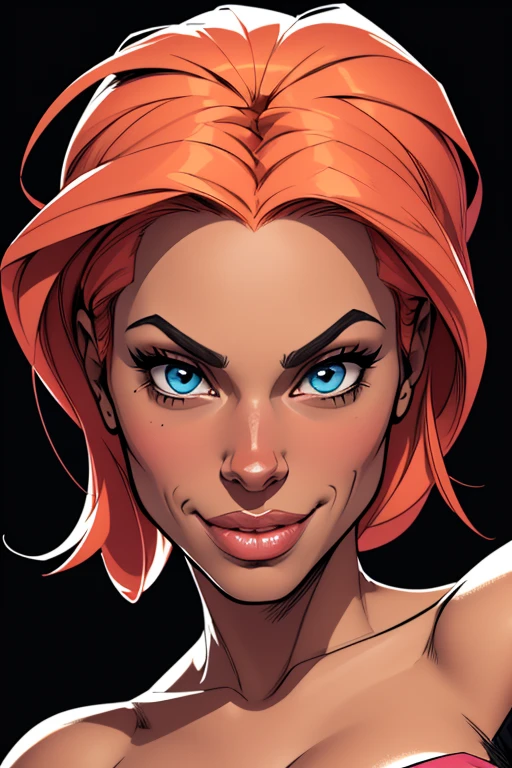 (cartoon style:1.2), Drawings of ([Rosario Dawson]), perfect eyes, detailed face, black background, fun posing, flirty look, Centered, scale to fit the dimensions