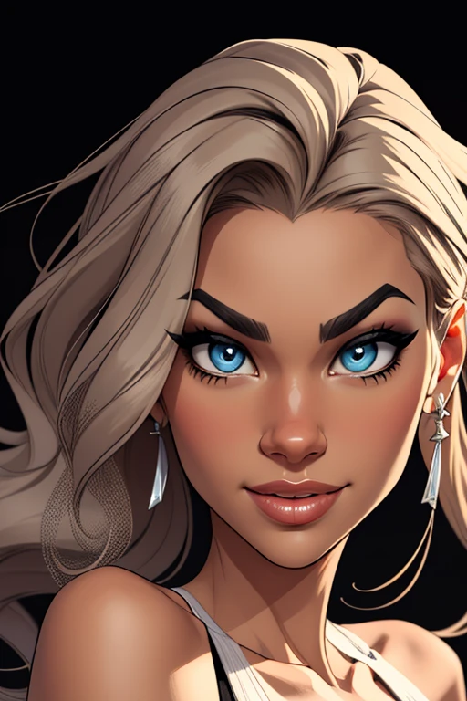 (cartoon style:1.2), Drawings of ([Zendaya]), perfect eyes, detailed face, black background, fun posing, flirty look, Centered, scale to fit the dimensions