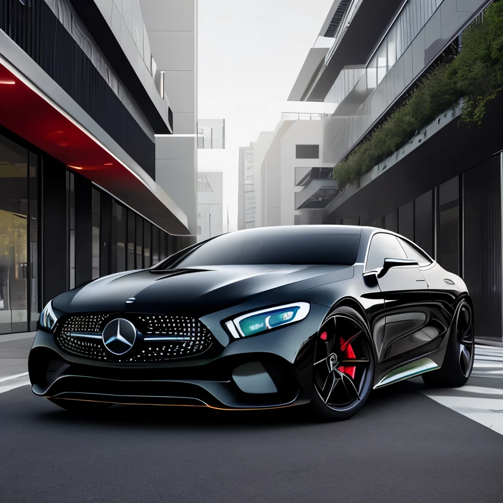 a black car with black red rims parked in front of a building, luxury hd render, mercedes concept cars, concept car, modern car design, digital art of an elegant, concept car design, with sleek lines and a powerful, futuristic concept car, hyper luxurious, futuristic cars, concept automobile design, car design, luxury and elite, car concept, futuristic car
