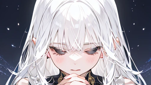 white hair，Gemstone hair，girl，Face，prayer，Holy