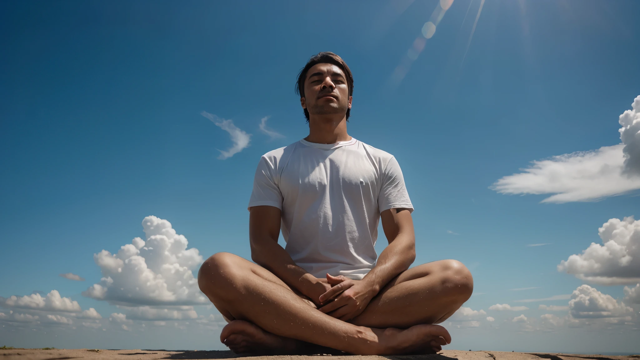 Man meditating in the sky 