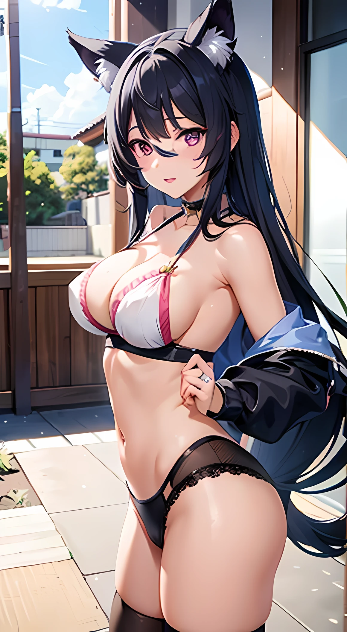 ui kozeki with long purple hair and a cat ears is posing, seductive anime girl, anime goddess, ayaka genshin impact, ahegao, anime waifu, hestia, attractive anime girl, oppai, anime moe artstyle, ecchi, anime girls, anime girl, anime best girl, ecchi anime style, beautiful alluring anime woman, anime! 4k ( light skin tone. Black hair, some small amounts of pubic hair above her vagina)