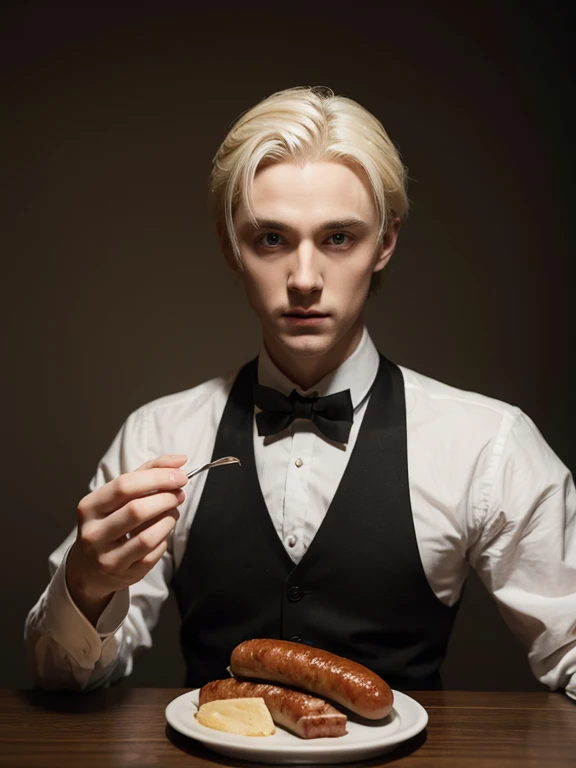Draco Malfoy eats sausage,meticulous portrait,grace