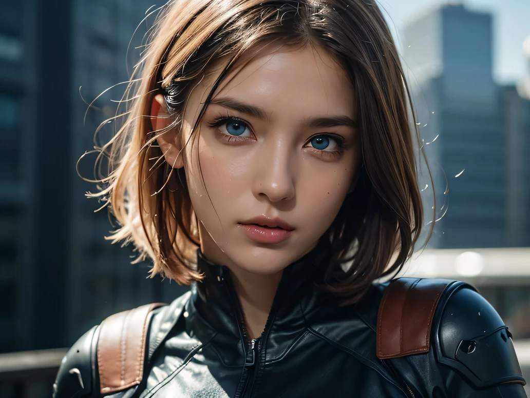 cyberpunk world war 3, cinematic composition, Fantasy digital painting by Greg Rutkowski and James Gurney, Trending at Art Station, very detailed, hyper realistic, realistic, photorealistic, dynamic lighting, very detailed, cinematic landscape, Studio Landscape, studio lighting, rain, cigarette, 1 cute girl, ((idol face)), (symmetrical eyes:1.35), (beautiful and fine eyes:1.65), short wavy blonde hair, wet hair, wet skin, combat uniform,
