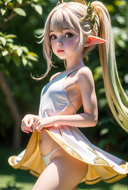 High resolution、High level image quality、8K、real live action、Raw photo、highest quality、masterpiece、16 year old elf girl、ballerina、unparalleled beauty、Wearing a tiara on your head、young face、(((beautiful girl)))、Dancing on stage、Swan Lake、long pointed ears、naked