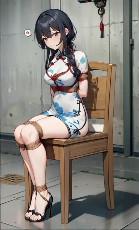 masterpiece,best quality,Anatomically sound,((cheongsam)),((High heel)),((torture)),((Bondage)),((chaili)),((Imprisoned)),((Exhausted))