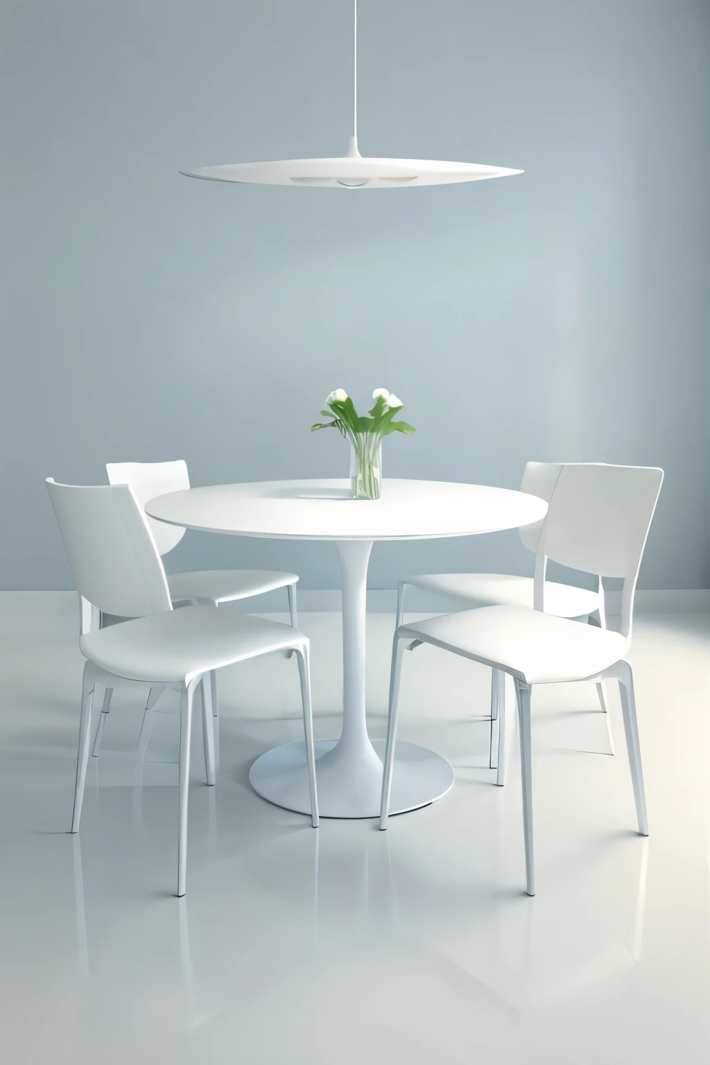 Anime-style images。White room with nothing。There is only a white dining table and white chairs.
