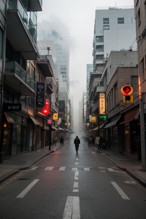 ((melhor qualidade)), ((obra de arte)), (detalhado), create a scenery of streets of a futuristic city with fog