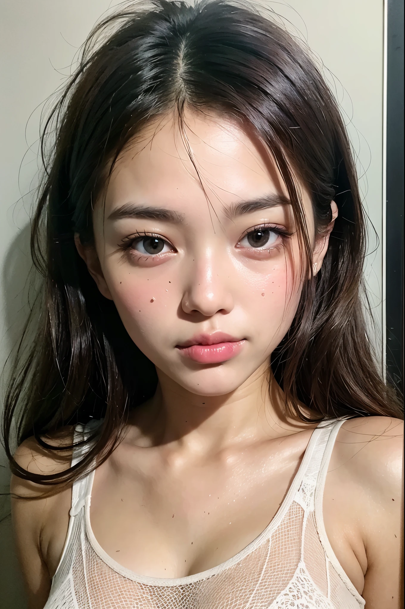 Highest quality、Ultra-high resolution、(Realistic:1.4)、((Full nudity))、Beautiful Eyes、Beautiful breasts、Realistic skin texture、Thin pubic hair、NSFW, 8K quality, 8K Ultra, 10x more pixels、Highly detailed cute face、Detailed lips、Detailed eyes、double eyelid、Natural Makeup、（Kind eyes）、((cute))、Perfect balance、Short Hair、((Very soft breasts))、((Realistic skin type))、((Realistic Skin))、(Saggy breasts)、((Sense of presence))、(Very realistic)、((A woman having sex with a man))、((Sweaty body))、((A woman gives a blowjob to a man&#39;s dick))