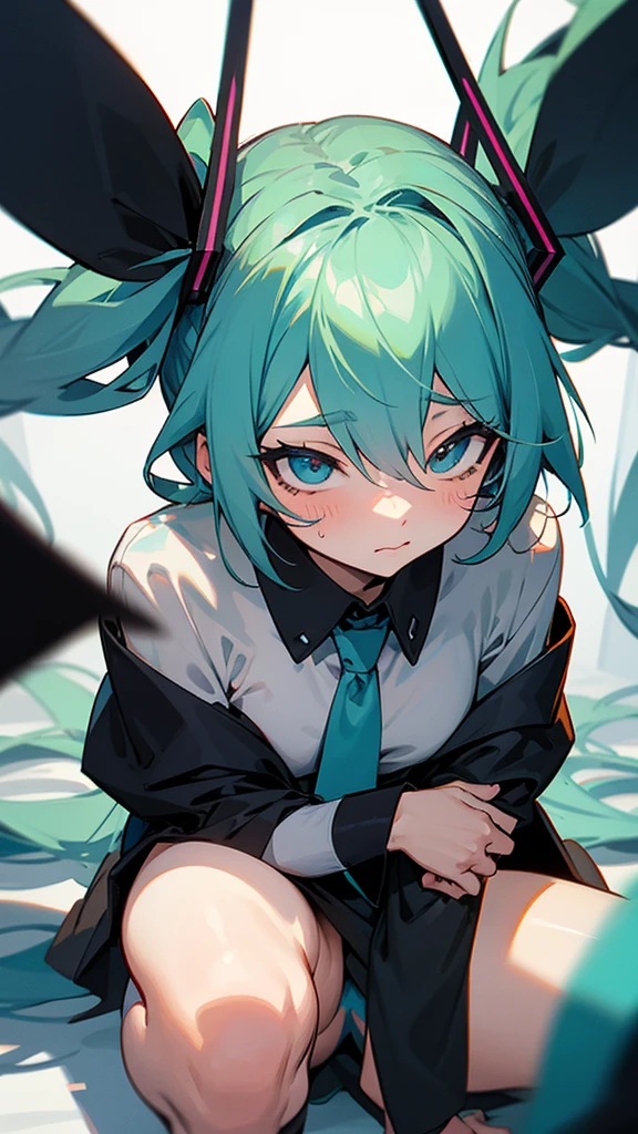HatsuneMiku ,uncensored pudendum ,Masturbation without panties,pussy,Squat down close-up
