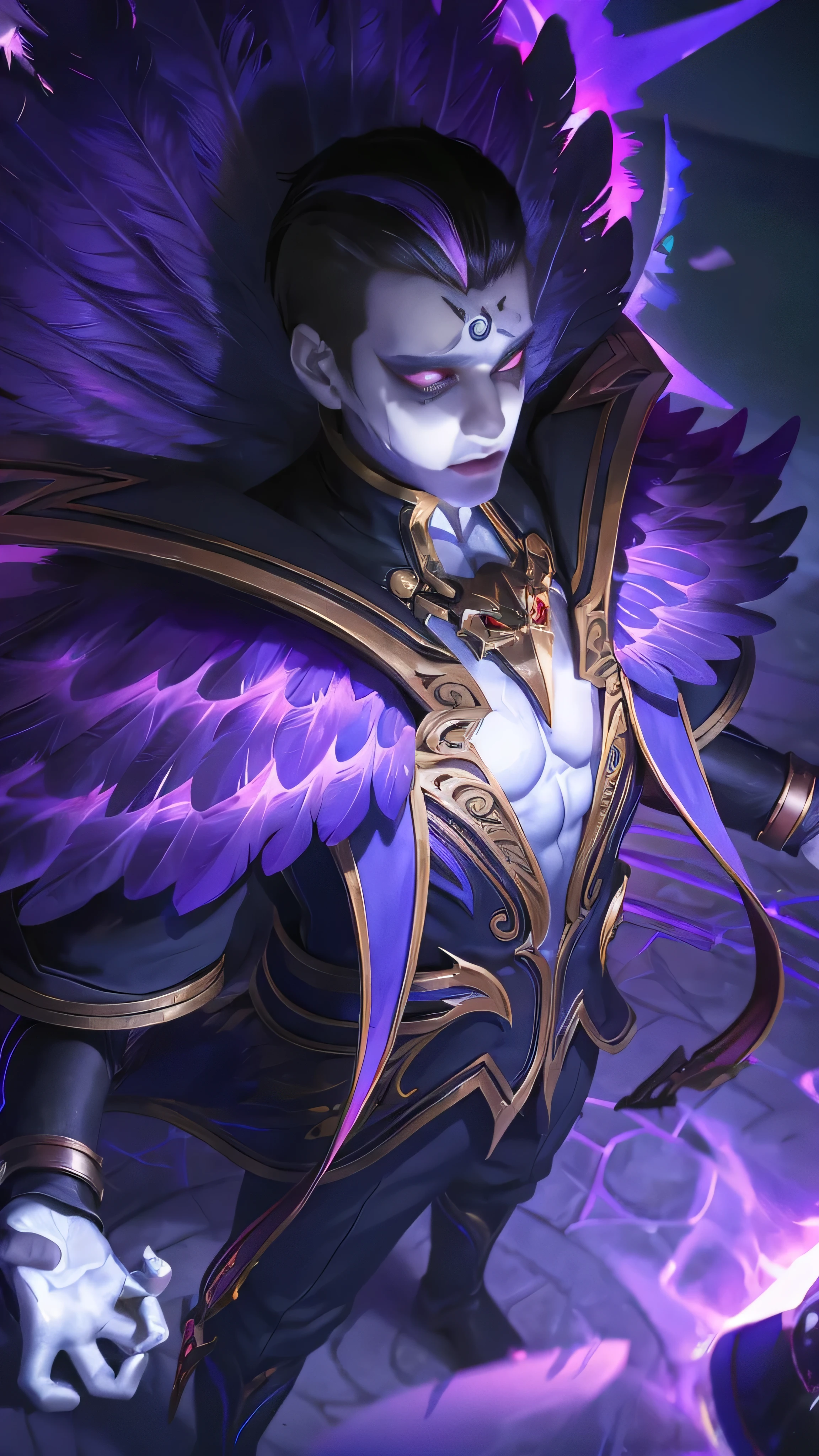 handsome teenage boy, 8k, highly detailed, photo realistic, close-up shot of a person in purple and black clothing