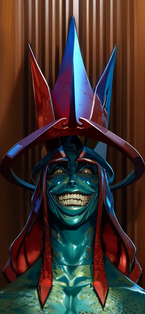 (best quality,4k,8k,highres,masterpiece:1.2), ultra-detailed, realistic, HDR, studio lighting, sharp focus, physically-based rendering, extremely detailed eyes and face, beautiful detailed lips, Samdoesart, close-up, statue, man, crown, villainous smile, evil grin, death god portrait, stone statue, rock, detailed