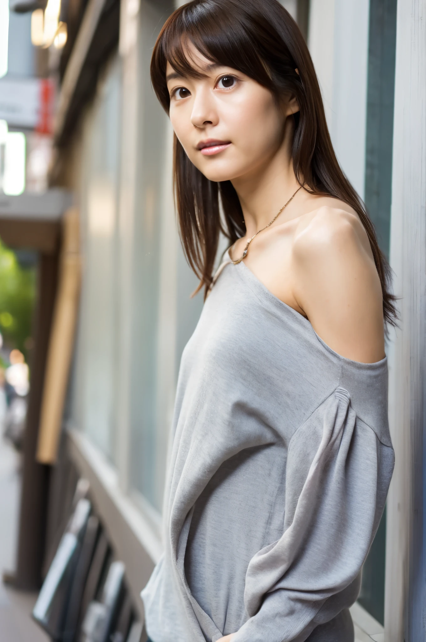(Highly realistic photos, high resolution, Detailed face, delicate eyes, various angles) a japanese lady, 40 years old, cute face, Skinny figure, The waist is very thin, Multiple hairstyles, Various casual clothing, stand in different places, Full body image