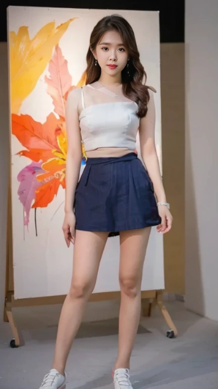 a woman in a short dress posing in front of a painting, gorgeous young korean woman, wearing an elegant dress, beautiful young korean woman, sexy dress, beautiful south korean woman, yanjun chengt, jaeyeon nam, korean women's fashion model, elegant dress, hwang se - on, pink dress, korean artist, wearing a pink dress, cute korean actress