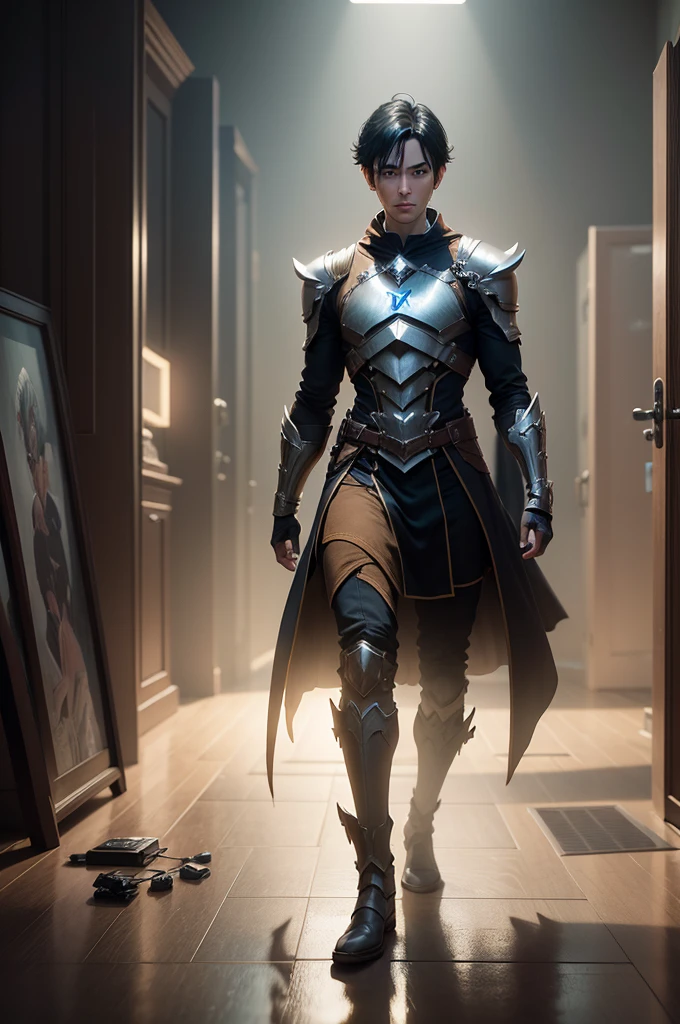 (((full body photo))) a wood elf, male, black hair, short hair, green eyes, holding a book, grenn essence, Cinematic lighting, Unreal Engine 5, Cinematic, Color Grading, Editorial Photography, Photoshoot, Shot on 70mm lense, Depth of Field, DOF, Tilt Blur, Shutter Speed 1/1000. F/22, White Balance, 32k, Super-Resolution, Megapixel, ProPhoto RGB. VR, tall, epic, artgerm, alex ross, Halfrear Lighting, Backlight, Natural Lighting, Incandescent, Optical, Fiber, Moody, Lighting, Cinematic, Lightning, Studio Lightning, Soft Lightning, Volumetric, Contre-Jour, dark Lighting, Accent Lighting, Global Illumination, Screen Space Global Illumination, Ray Tracing, Global Illumination, Red Rim light, cool color grading 45%. Optics, Scattering, Glowing, Shadows, Rough, Shimmering, Ray Tracing Reflections, Lumen Reflections, Screen Space Reflections, Diffraction Grading, Chromatic, Aberration, GB Displacement, Scan Lines, Ray Traced, Ray Tracing Ambient Occlusion, Anti-Aliasing, FKAA, TXAA, RTX, SSAO, Shaders, OpenGL-Shaders, GLSL-Shaders, Post Processing, Post-Production, Cel Shading, Tone Mapping, CGI VFX, SFX, insanely detailed and intricate, hypermaximalist, elegant, hyper realistic, supee detailed, dynamic pose, centered, photography