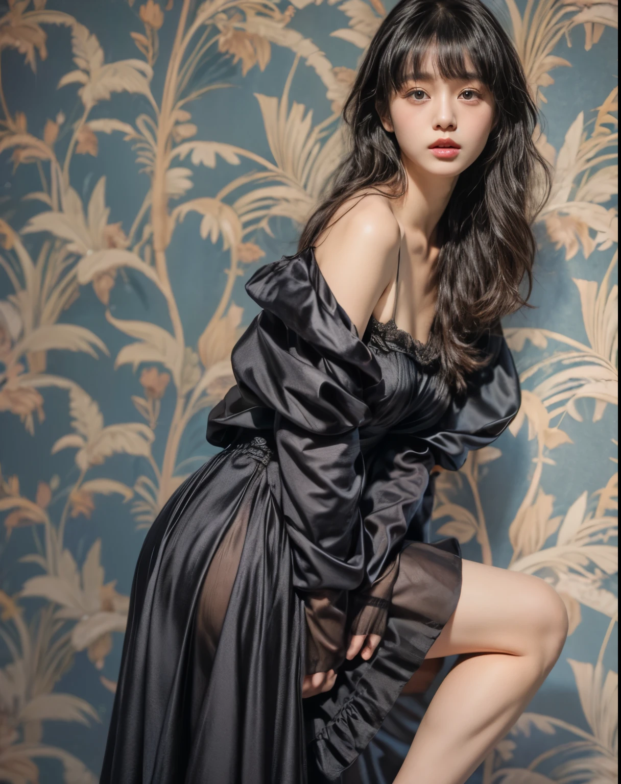 masterpiece、8K、32K、highest quality、(Detailed both eyes)、(cute japanese woman、bangs:1.3)、23 years old、1 girl、elegant、black hair、(olaroid photograph of:1.4)、(Black dress:1.4)