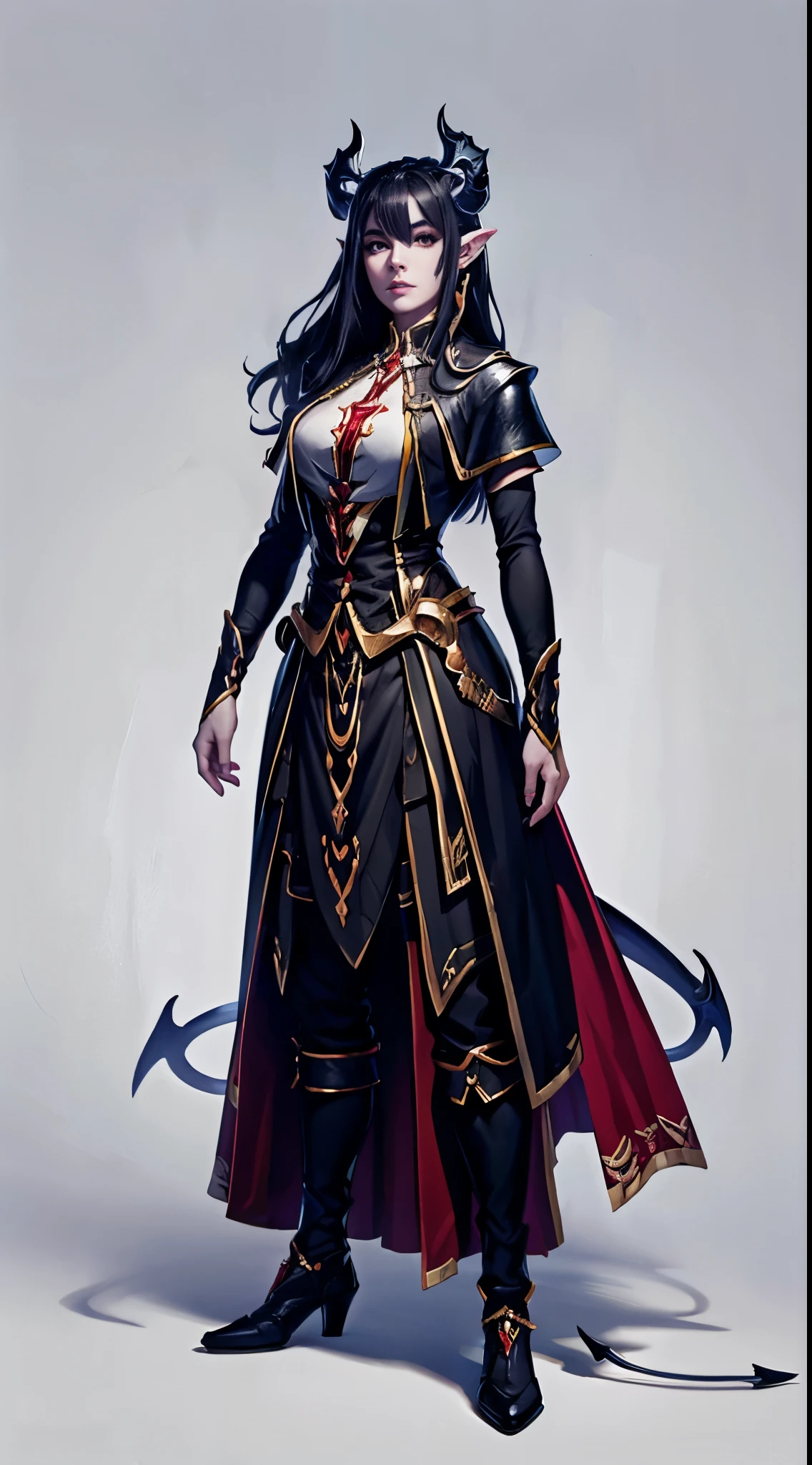 (full body, girl ,with demon tail and demon horns, white background, medieval fantasy)
(best quality, highres, ultra-detailed)