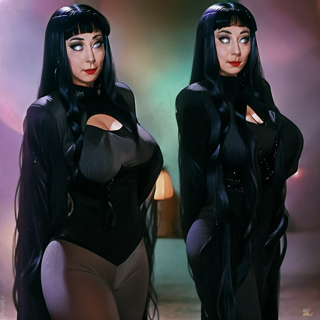 pixel-hinata, morticia, acmss outfit, holographic, thicc, toned, mature, voluptuous