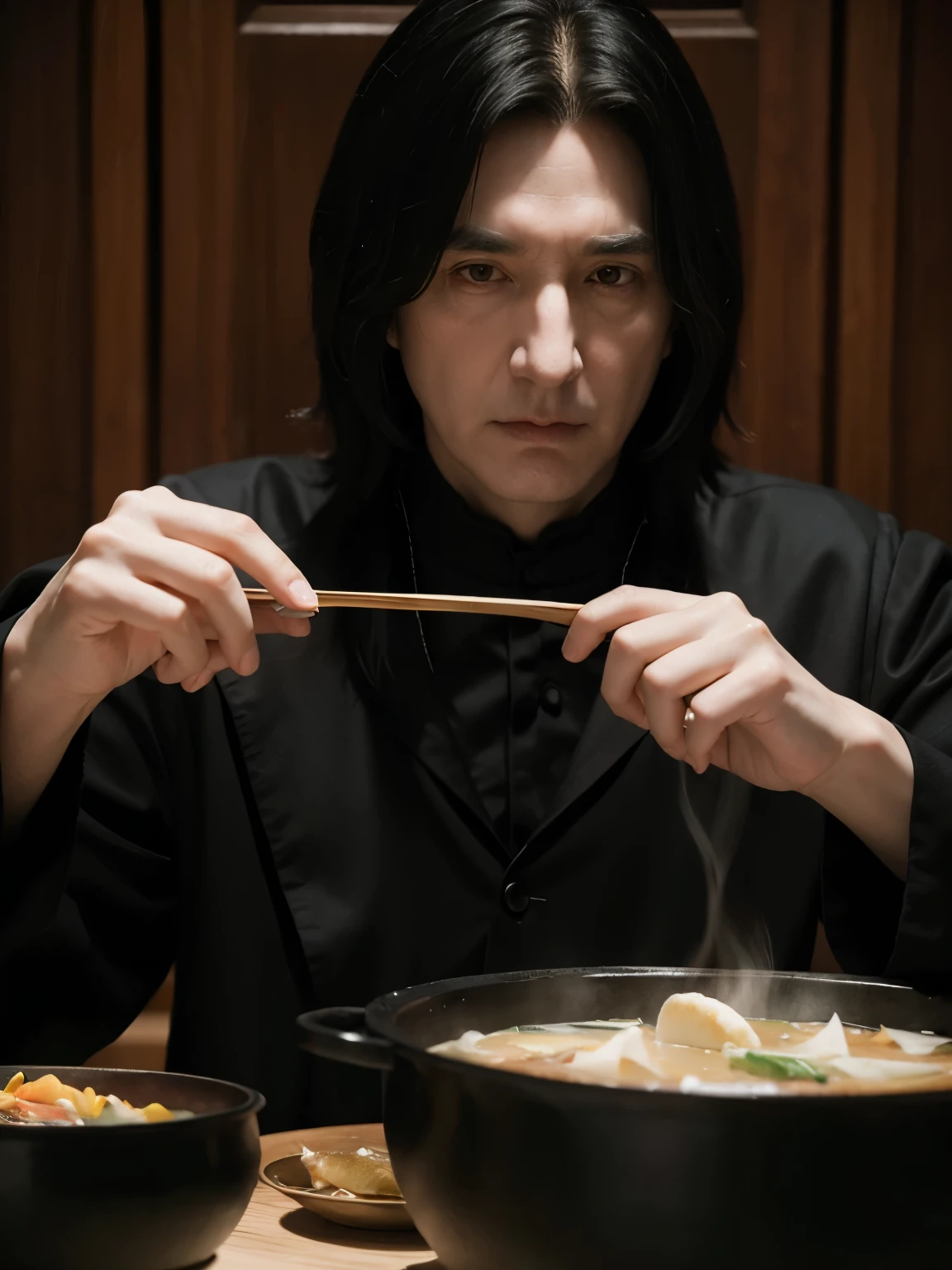 Severus Snape and Lily Evans eat hot pot together,meticulous portrait