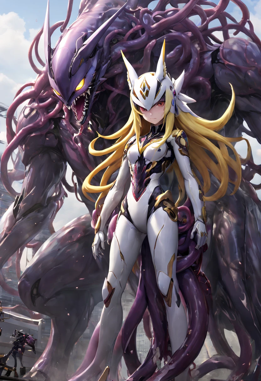 4K，real，realistic，near future，NSFW，transformation，porn，adult，Renamon and the giant battle mecha，livingclothes，The pilot is inside a giant battle mech.，Pilot details(full body concept art，Renamon is the pilot，Height: 160cm，The pilot is in front of a giant battle mech.，The pilot is wearing Renamon-type guard reinforcement equipment.，face:Renamon type full face helmet，tentacle cockpitに跨がる，attached to tentacles，fuck pussy with tentacles，Renamon type guard reinforcement equipment is sticky and glossy with mucus.，A fluffy fox tail is growing，evil depravity，carnage)，Details of the giant battle mecha(full body concept art，Humanoid，Looks like a fusion of Renamon and a dragon，symbiote，evil depravity，Height 40 meters，It has a fluffy tail.，fox ears，standing behind the pilot)，tentacle cockpit，Inside the cockpit(The cockpit is covered in tentacles，there is a pilot，sitting in a tentacle-shaped cockpit