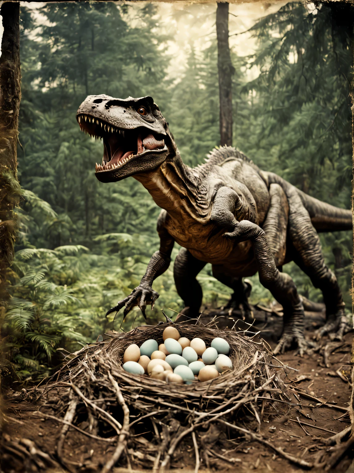 naked 21 year old woman,perfect face,looking at viewer,green eyes, riding her velociraptor