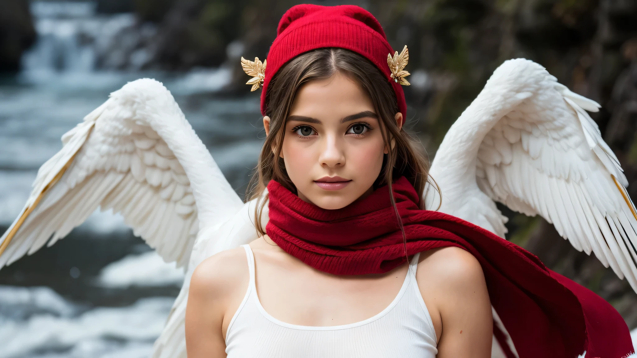 LOIRA de 10 anos, with red scarf, Asas de Anjo, cisne-negro.