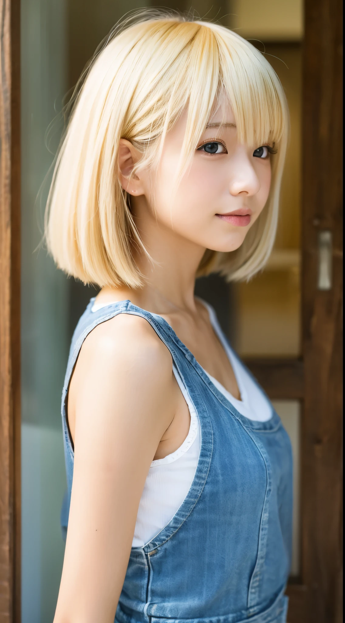 busty japanese lady、whole body、front、The most beautiful woman in Japan、Casual Style、Leaning forward、Bright eyes with sharp details(Looking into the camera)Blonde、