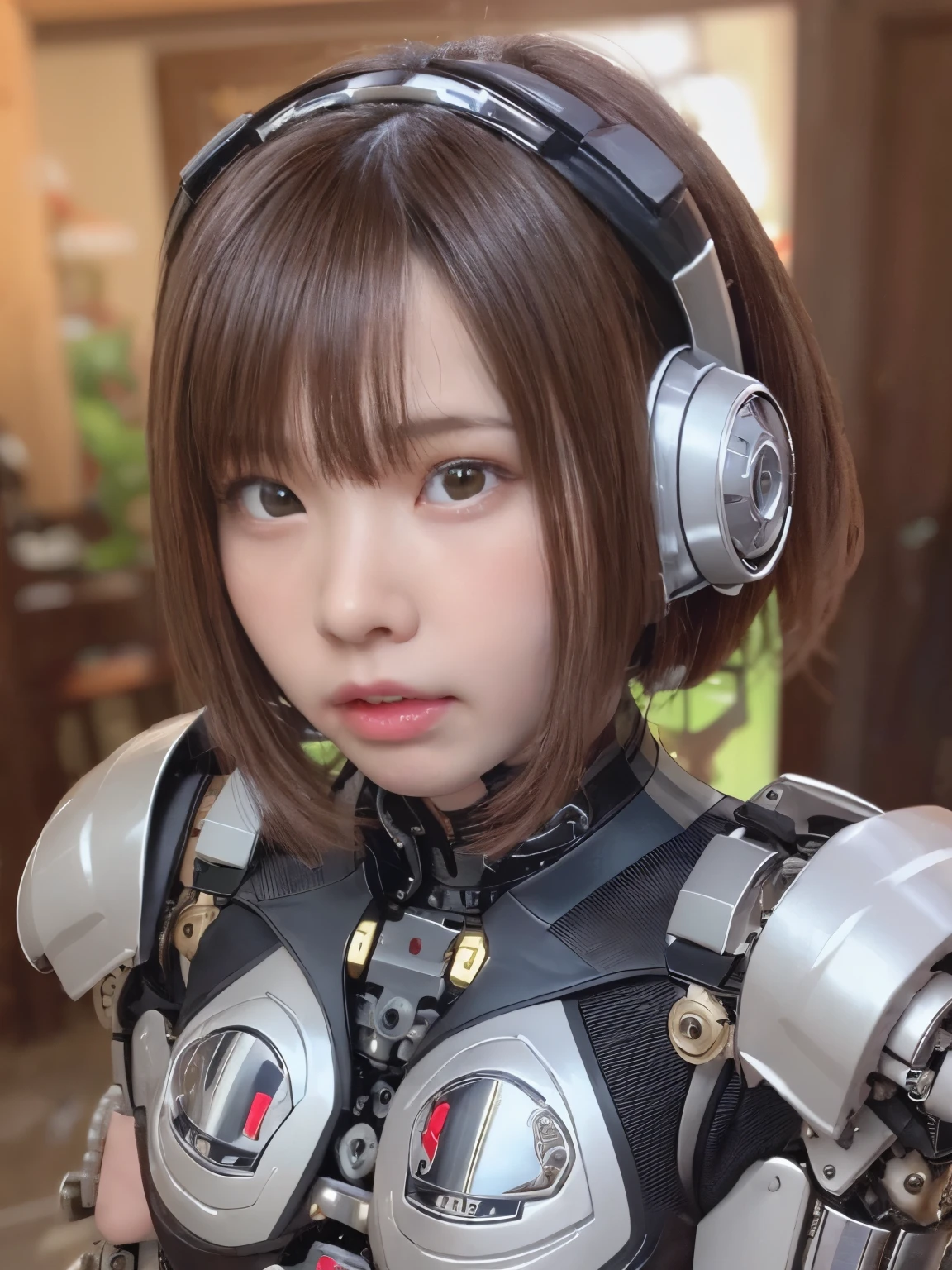 ((((solo:1.6))))、未来的な白い光沢のある重装甲ロボットスーツを着たgirlが写真を撮る、perfect android girl, gynoid cyborg body, perfect anime cyborg woman, beautiful female android!, female robot, fully robotized!! girl, Cute cyborg girl, cyber suit, メカサイバーアーマーを着たgirl, cyber suit, beutiful white girl cyborg, beautiful female android, Beautiful girl cyborg、Cute cyborg girl with short bob hair、Gravure Model Android Beautiful Girl、(laughter)、((Rounded white massive chest armor))、(((Mechanical headgear on both ears:1.6)))、(((robot girl)))、(((美しいgirlアンドロイド)))、(((Face waiting for kiss:1.6)))