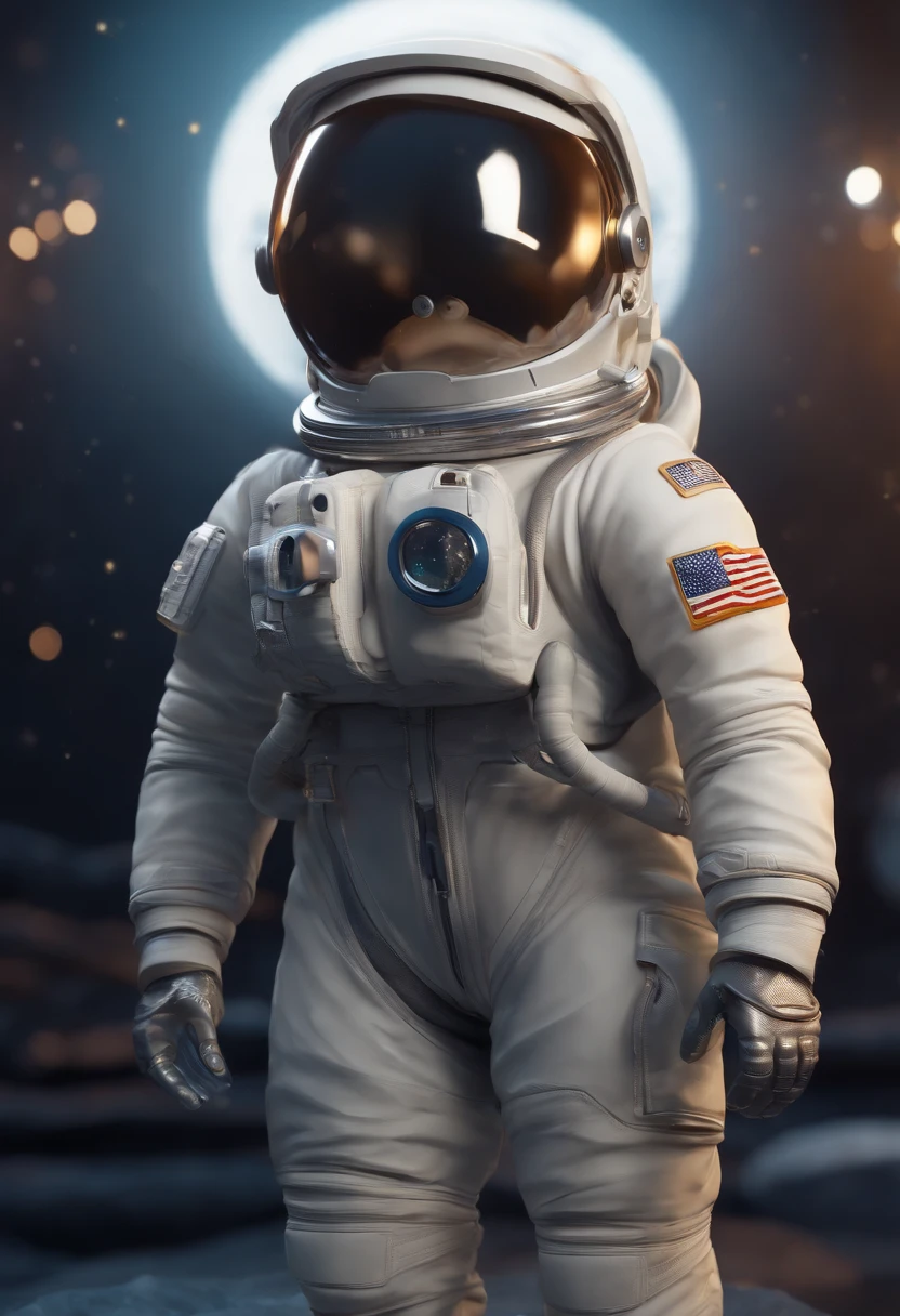 a mini astronaut in chibi model, wearing a space suit, in the style of photorealistic surrealism, abstract colorist sculptor, poured, fluid and loose, sci-fi influenced, sculpted Cartoon icon art, 3D pixar style drawing, a planet in space, isolated, exploring the moon in the background many planets and stars, cinematic light, photorealistic scenes, anime art, epic, RTX ON, DAZ3D, Digital Arts Techniques, Animated Illustrations