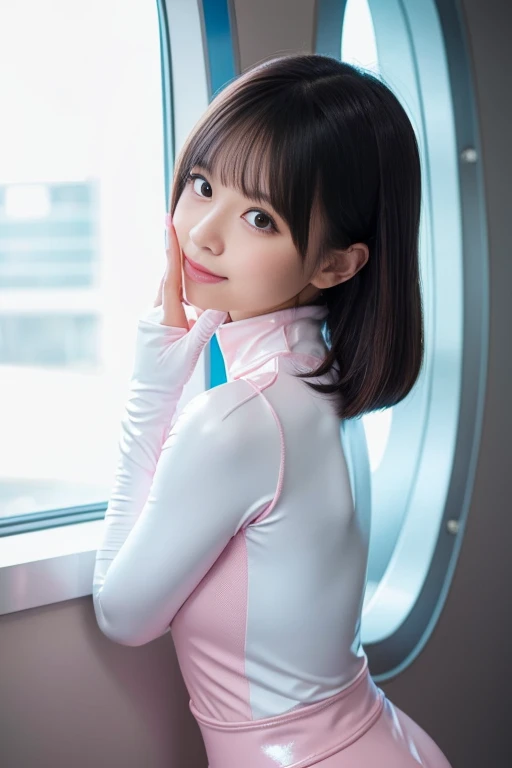 close, masterpiece, highest quality, complete anatomy、RAW photo, Photoreal、(cute little face:1.5)、(とても可愛いsmile:1.5)、(With a round face:1.u have a cute face like an idol、double teeth:1.2), black haired、written boundary depth, High resolution, Super detailed, finely, very detailed, very detailed目と顔, Real students, sharp focus, cinematic lighting、big bust、20 year old female、(one woman、alone)、sexy pose、 bob cut、curly hair、Patsun bangs、(plug suit:1.6)、very detailed8K壁紙、Please show me your whole body、Plump panties、Cute panties in bright colors、(Panties are visible through the skirt、lift the hem of the skirt with both hands、showing her panties to the camera)、Are standing、(nice figure、太もものclose、big breasts thin waist、narrow、Clothing that emphasizes the bulge in your chest)、written boundary depth、background bokeh、smile,perfect body,(lie:1.3),