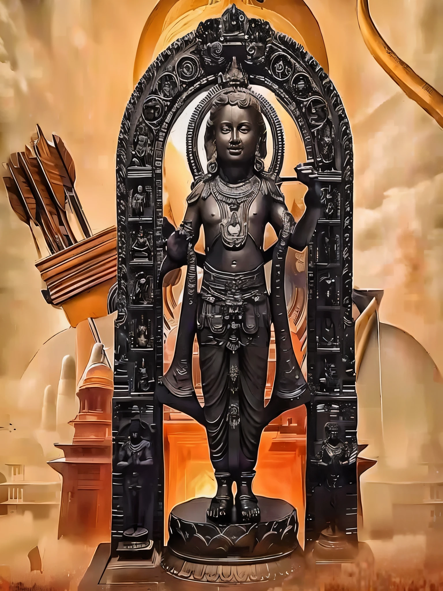 statue of a woman holding a bow in front of a building, attractive male deity, god shiva the destroyer, cyborg hindu godbody, lord shiva, indian god, vishnu, hindu god, ancient blacksmith god, cybertronic hindu temple, hindu aesthetic, ashoka tano, hindu art, shiva, accurate depiction, asuras giant yaksha statues
