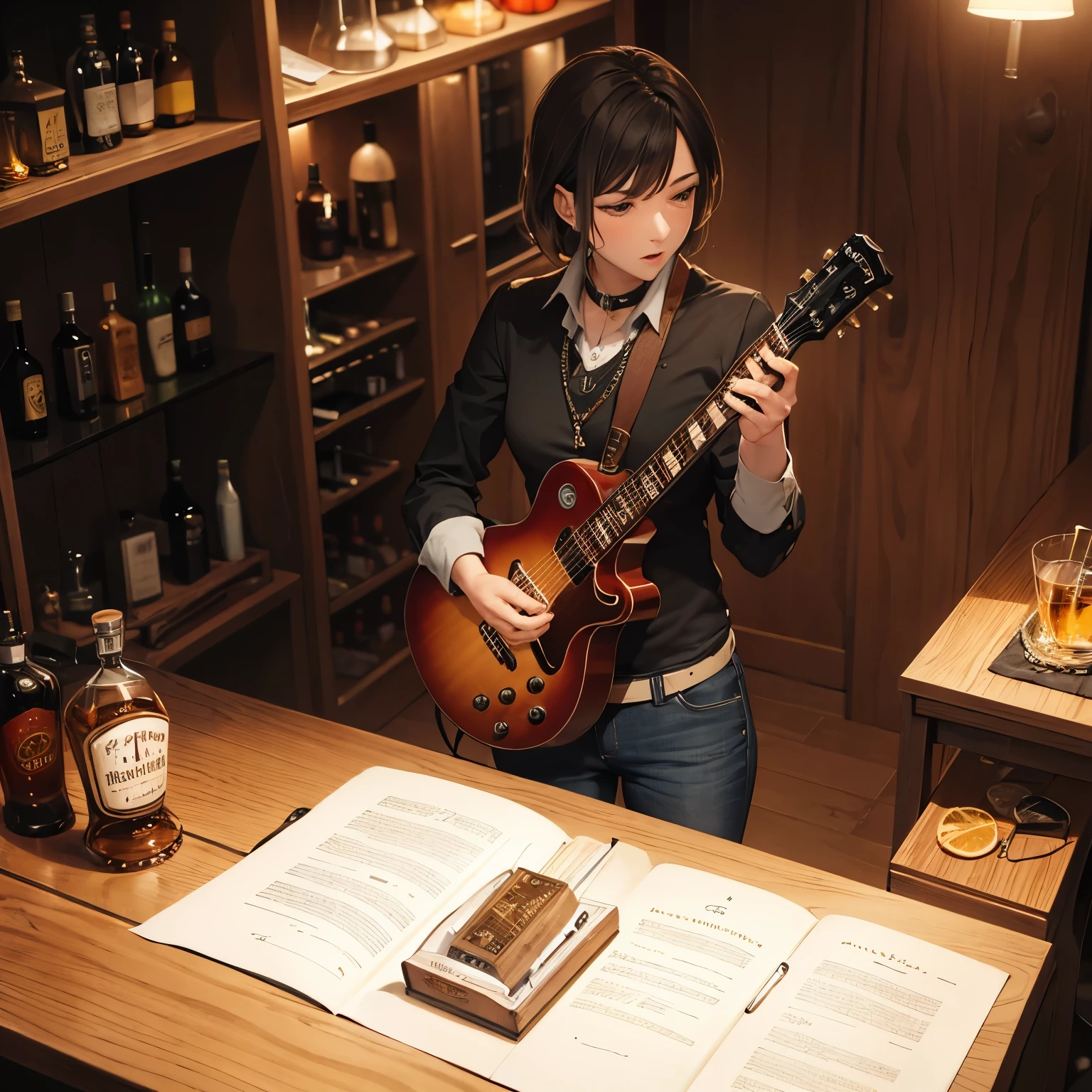There is a HOHNER harmonica.,There is whiskey,