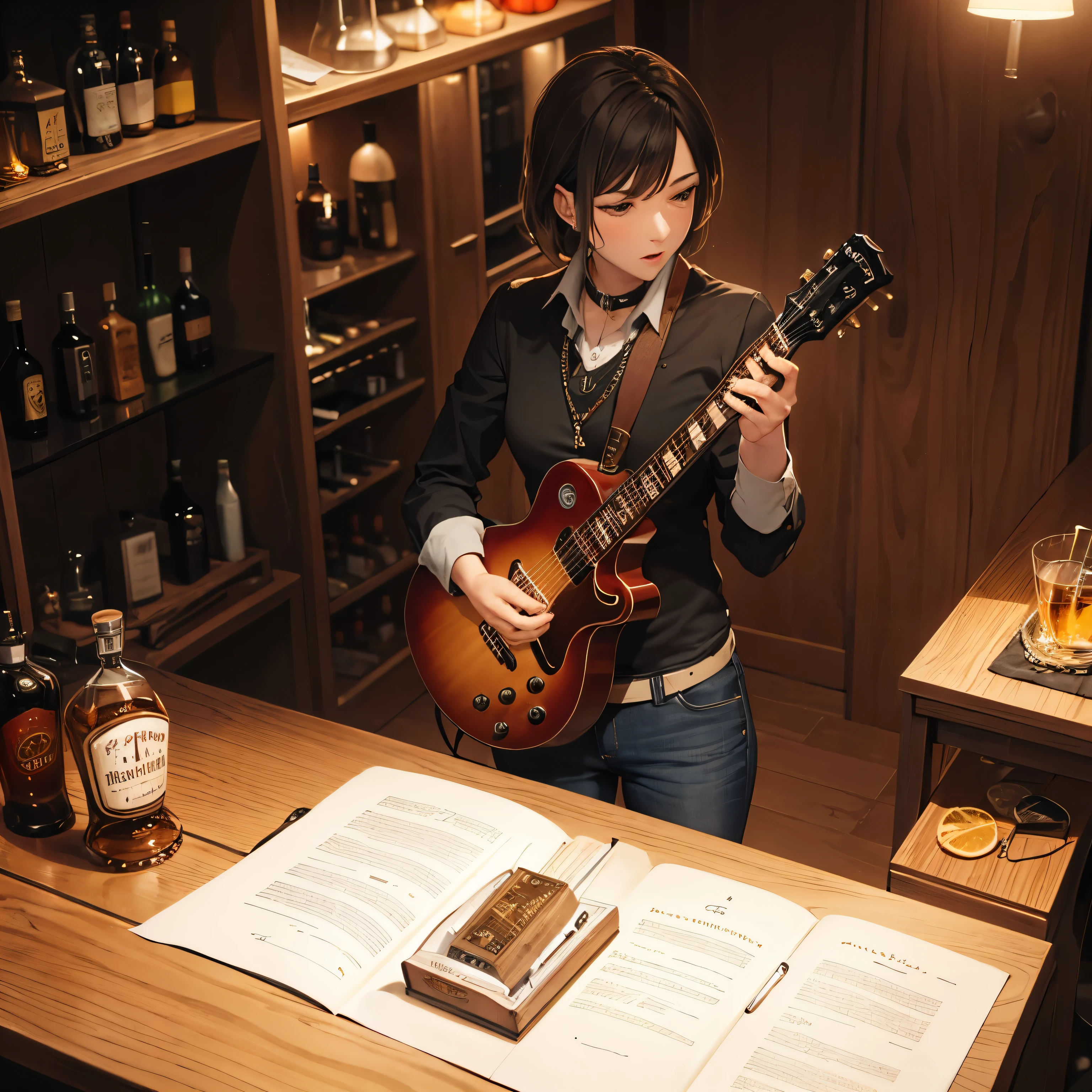 There is a HOHNER harmonica.,There's also whiskey,