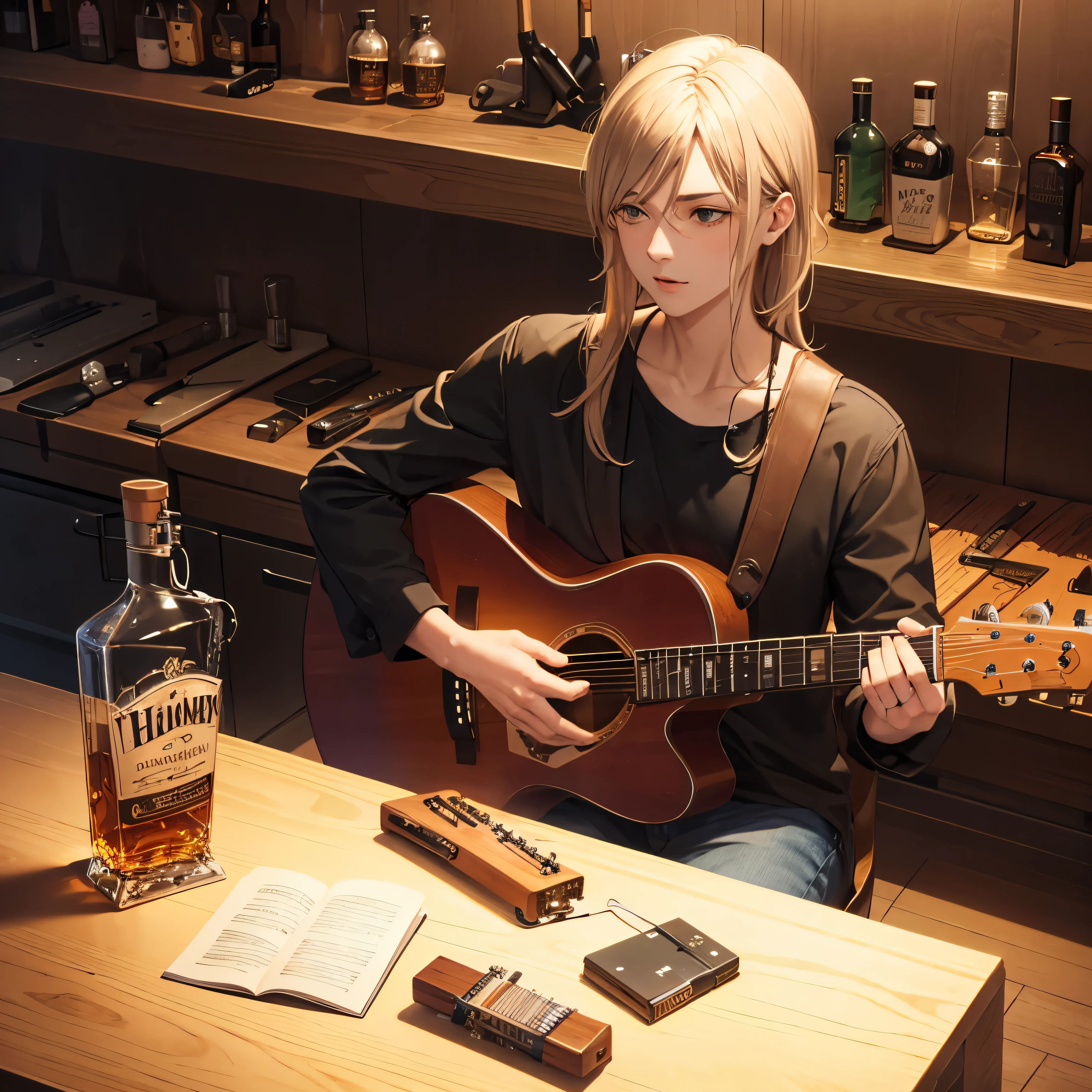 There is a HOHNER harmonica.,There&#39;s also whiskey,