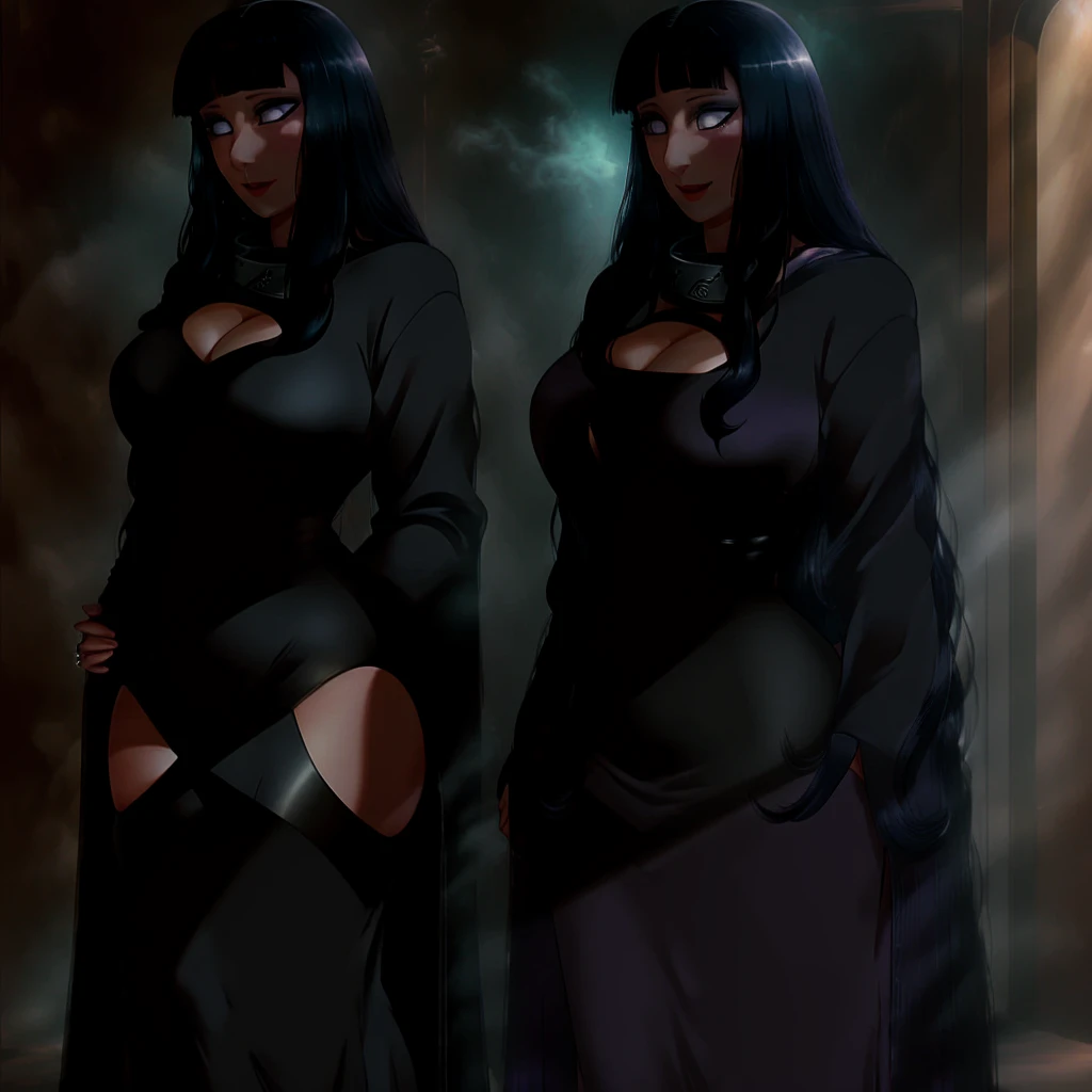 pixel-hinata, morticia, acmss outfit, holographic, thicc, toned, mature, voluptuous