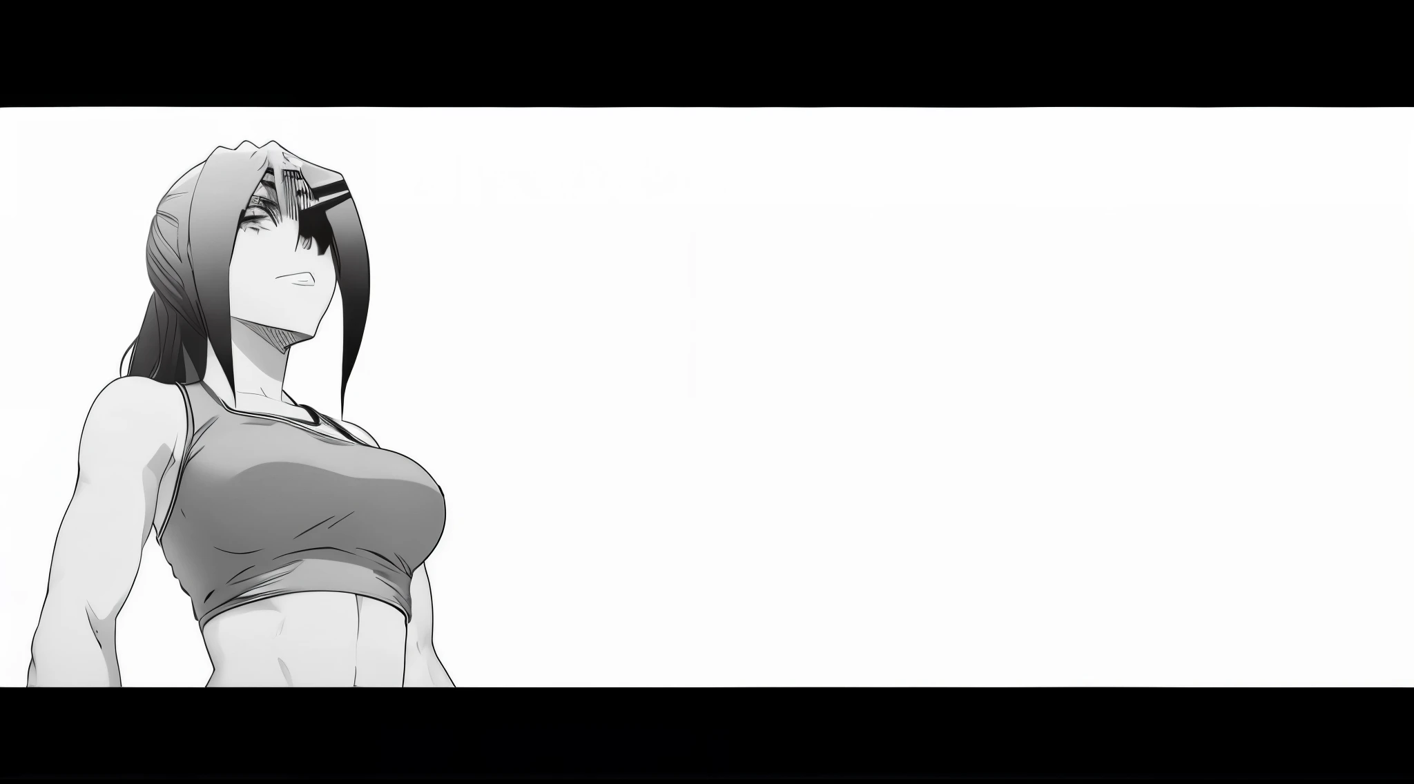 close-up of a man in a bikini on a white background, Adult animation with cell shading, clean anime outlines, thick черный линейный рисунок, black and white manga panel, [32к HD]^10, low quality video, thick линейный рисунок, thick контурs, From Naruto, thick контур, boob proportions, 4 thousand. ], 4K], thick