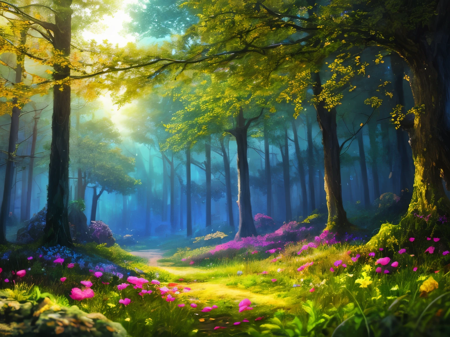 masterpiece, best quality, high quality,extremely detailed CG unity 8k wallpaper, An enchanting and dreamy scene of a fantasy forest, with towering trees, glowing mushrooms, and hidden fairy glens, creating a sense of mystique and enchantment, artstation, digital illustration, intricate, trending, pastel colors, oil paiting, award winning photography, Bokeh, Depth of Field, HDR, bloom, Chromatic Aberration ,Photorealistic,extremely detailed, trending on artstation, trending on CGsociety, Intricate, High Detail, dramatic, art by midjourney