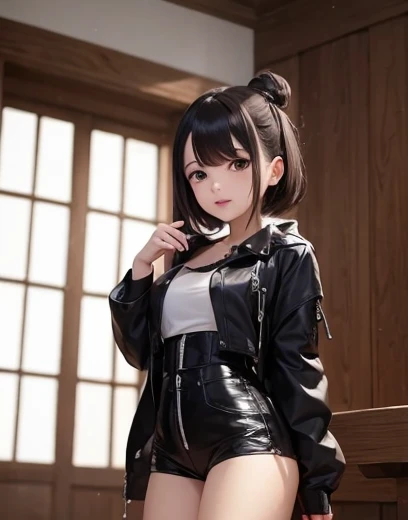 Kimono girl, black latex leggings, jav cover