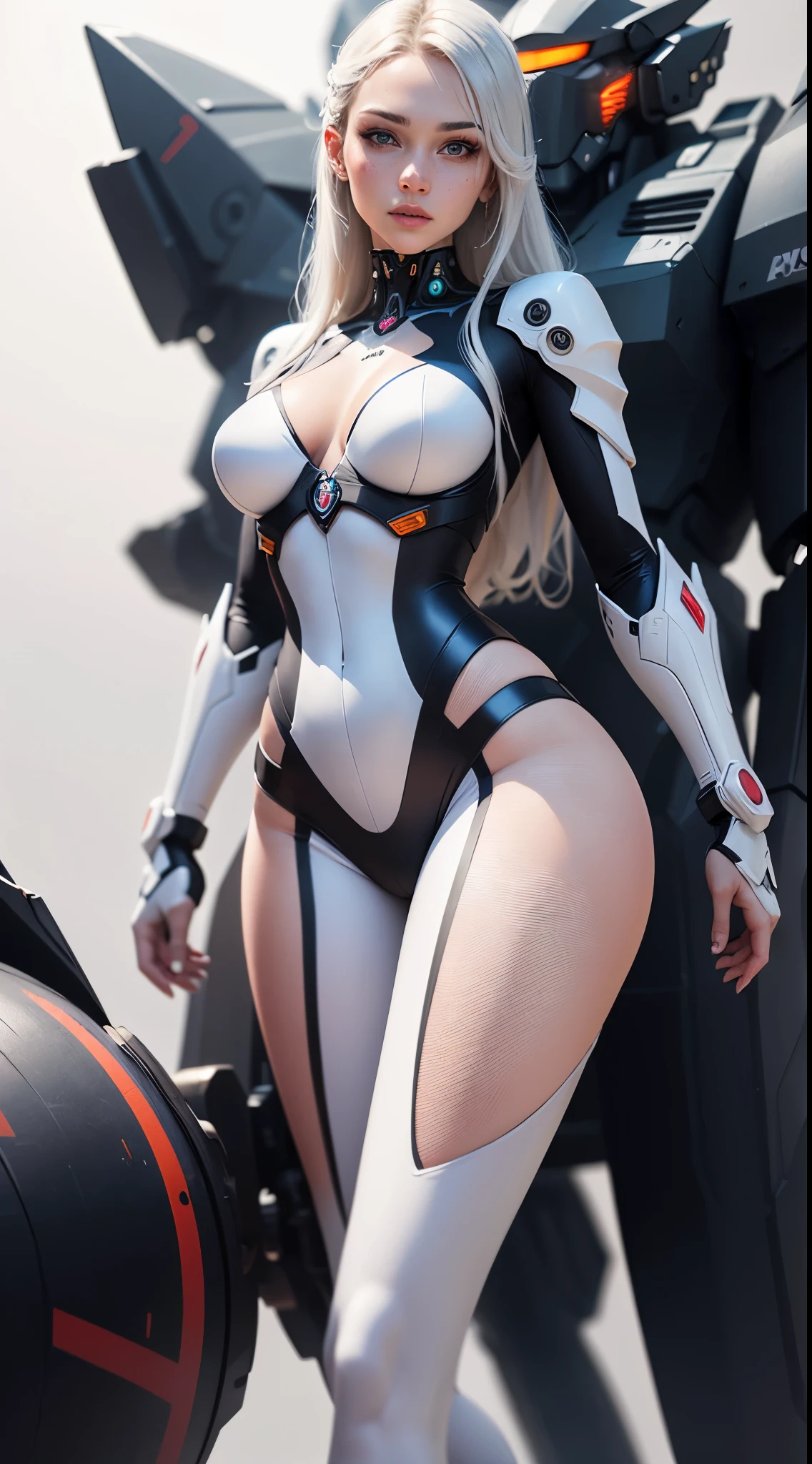 (((Young White Woman))), ((Best Quality)), ((Masterpiece)), (Detail: 1.4), 3D, A Beautiful Cyberpunk Woman with Simon Bisley-style micro thong, Genesis evangelion neon style clothing, 2-piece clothing, Long silver hair, arm tatoo, cybernetic hands, (((a mecha suit))) , ((cyberpunk girl)), pastel, Centered, scale to fit the dimensions, nffsw (High dynamic range),Ray tracing,NVIDIA RTX,Hyper-Resolution,Unreal 5,Subsurface Dispersion, PBR Texture, Post-processing, Anisotropy Filtering, depth of fields, Maximum clarity and sharpness, Multilayer textures, Albedo and specular maps, Surface Shading, accurate simulation of light and material interactions, Perfect proportions, Octane Render, Two-tone lighting, Wide aperture, Low ISO, White Balance, thirds rule, 8K Raw, Crysisnanosuit,loraeyes,nijistyle,pantyhose, freckles, nsfw, sexual pose , full_body_portrait , full_pose , High detailed, 300dpi, (((dynamic angle))) , ((((white simple_background))), (((flirt))), Blue eyes