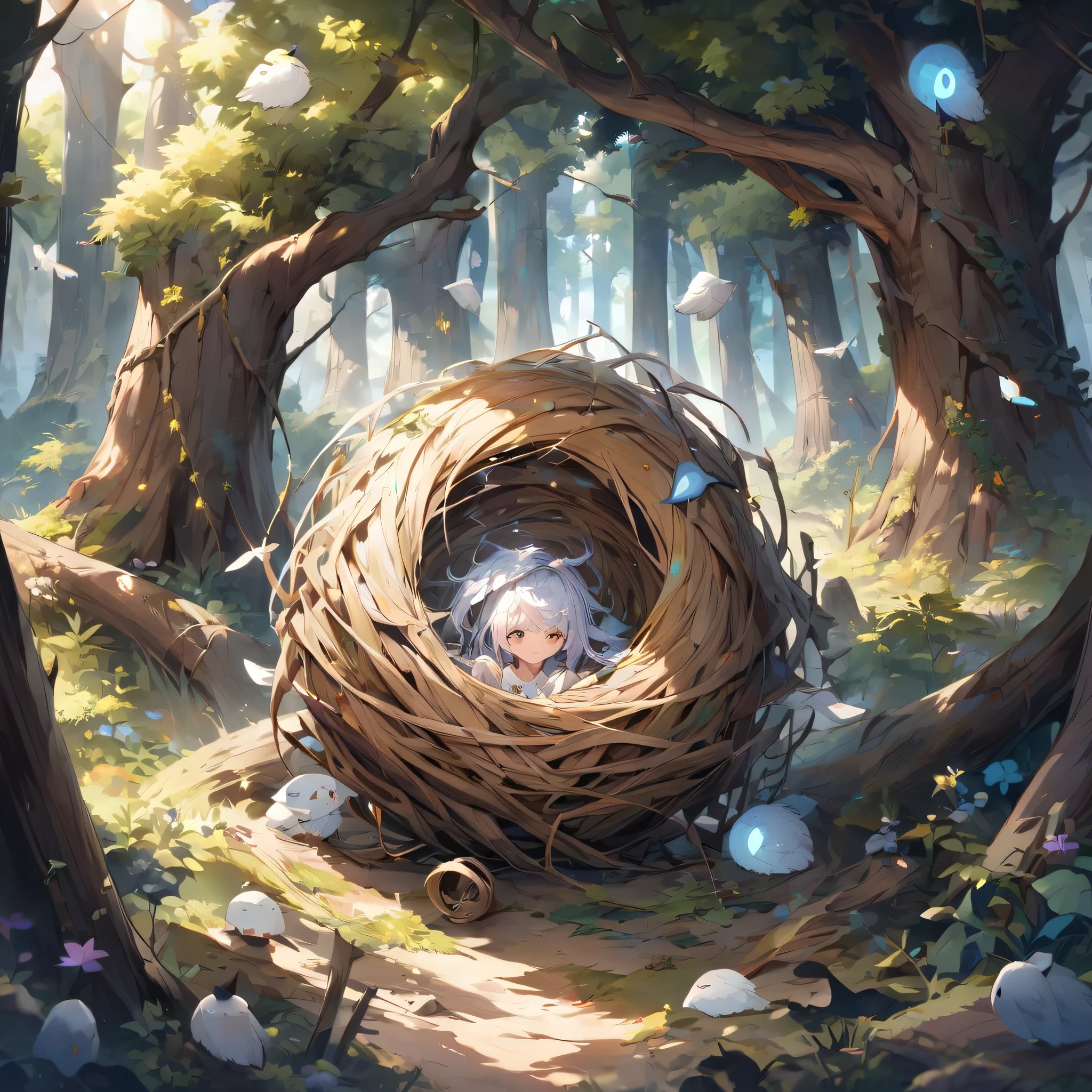 nest of angel, surrealism, in forest