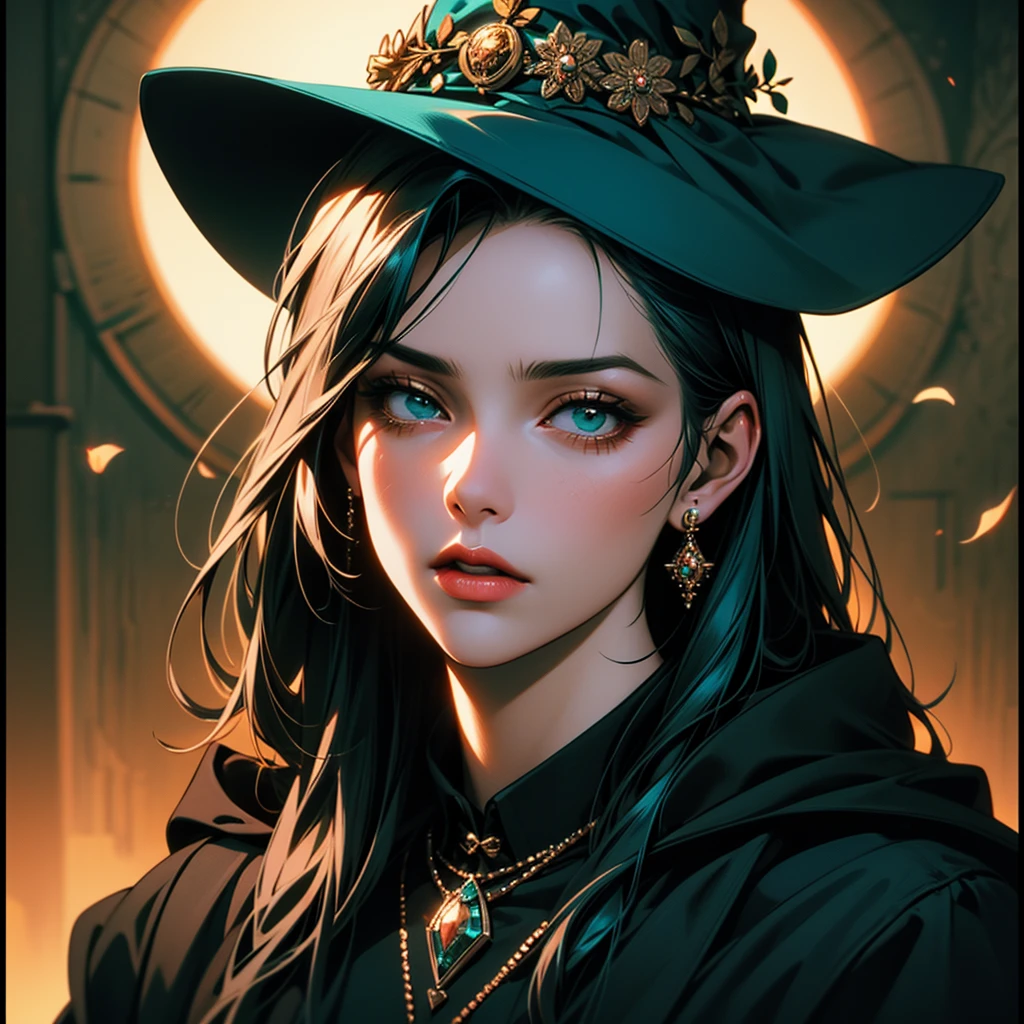 full body portrait of beautiful alluring closing eyes female in red lingerii, realistic, pretty features, pretty face, Royo "Extremely detailed cinematic film still photography of centered manhwa portrait of magic teal witch wearing teal witch hat with teal flowers!!! closeup!! teal!!!! teal jewelry!!! Insanely Detailed Mixed-Media Photography by jeremy mann, andree wallin, Dan Witz, Peter Gric, Francis Bacon, 4K, Hyperrealism, Masterpiece, Chiaroscuro"