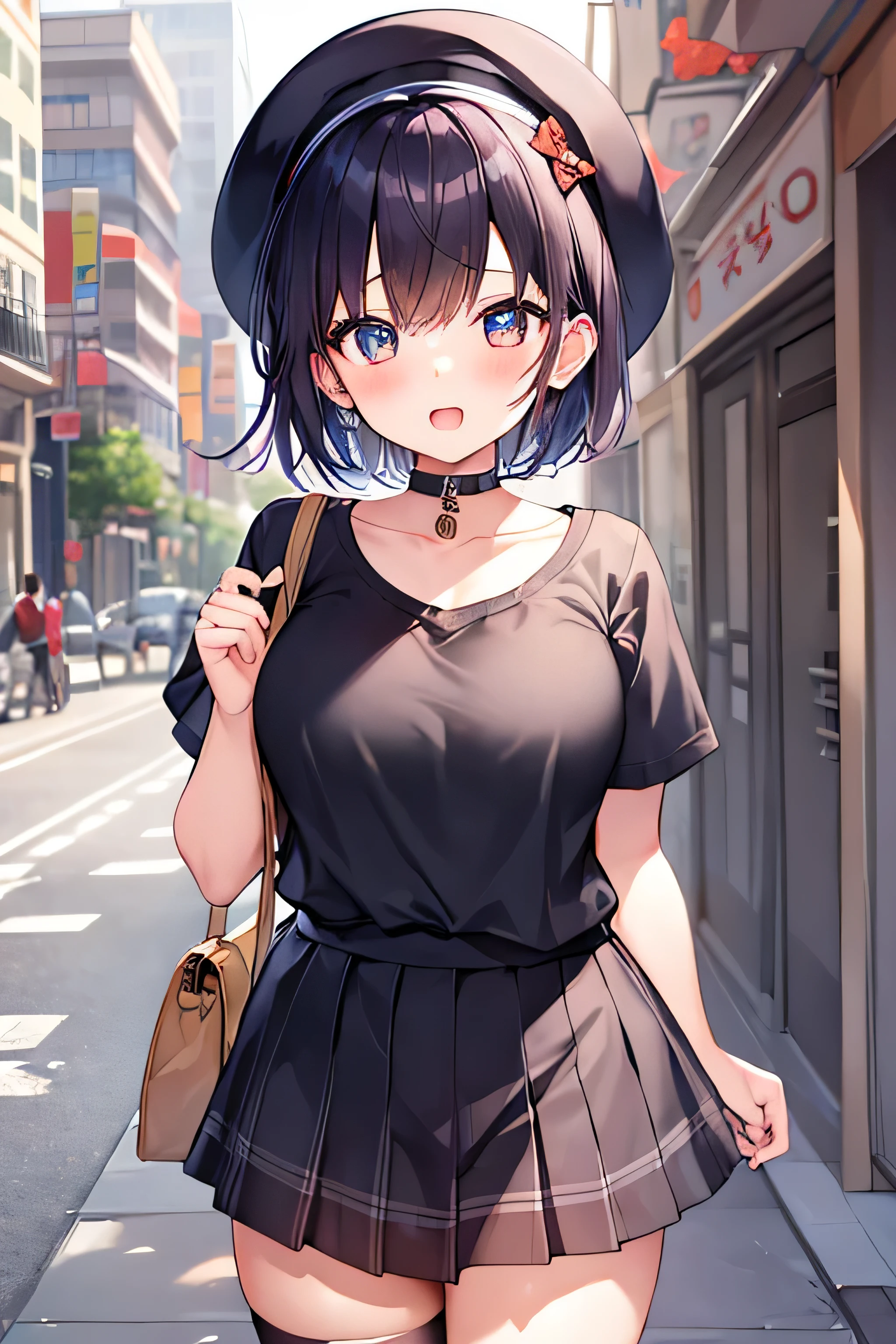 masterpiece、Highest image quality、ultra high resolution、big breasted girl、short hair、red face、shyly、mock、Please open your mouth just a little、、short sleeve casual clothes、Casual mini skirt for elementary school for elementary school girls、White bereschool girl、Skyscraper、outdoor