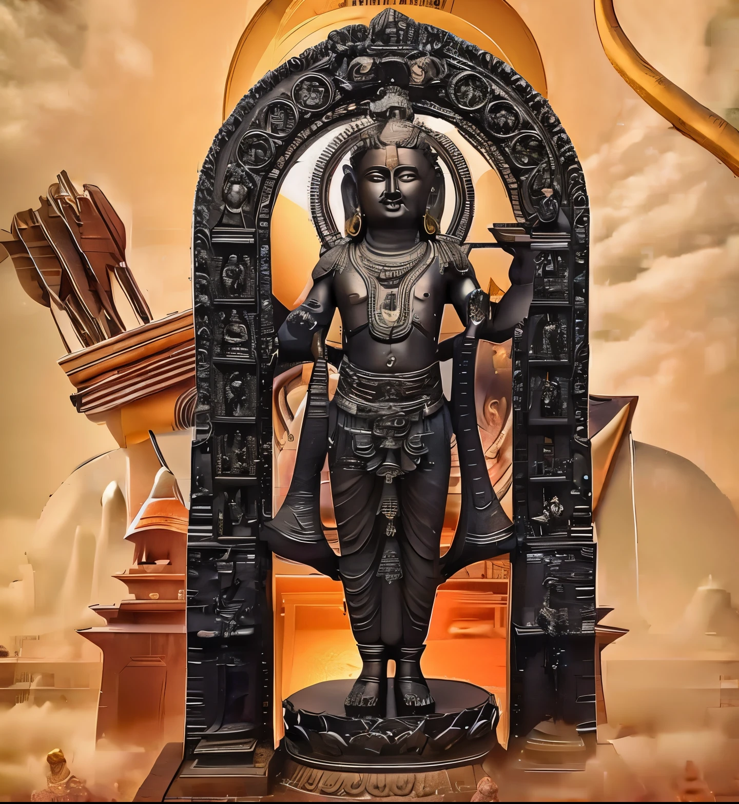 statue of a woman holding a bow in front of a building, attractive male deity, god shiva the destroyer, cyborg hindu godbody, lord shiva, indian god, vishnu, hindu god, ancient blacksmith god, cybertronic hindu temple, hindu aesthetic, ashoka tano, hindu art, shiva, accurate depiction, asuras giant yaksha statues