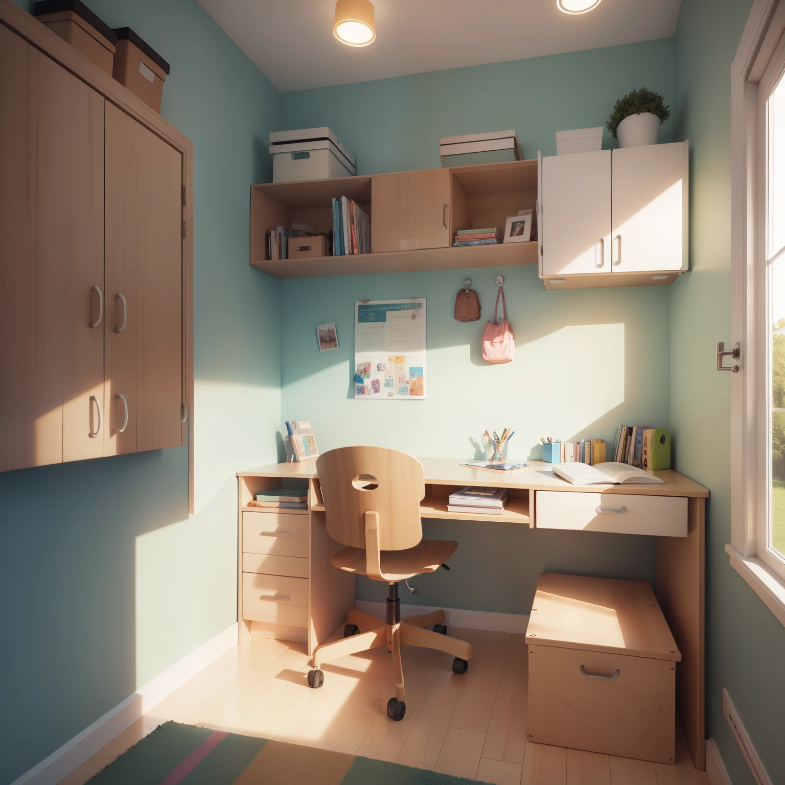 kids study room with Wall Hooks and Extra Storage