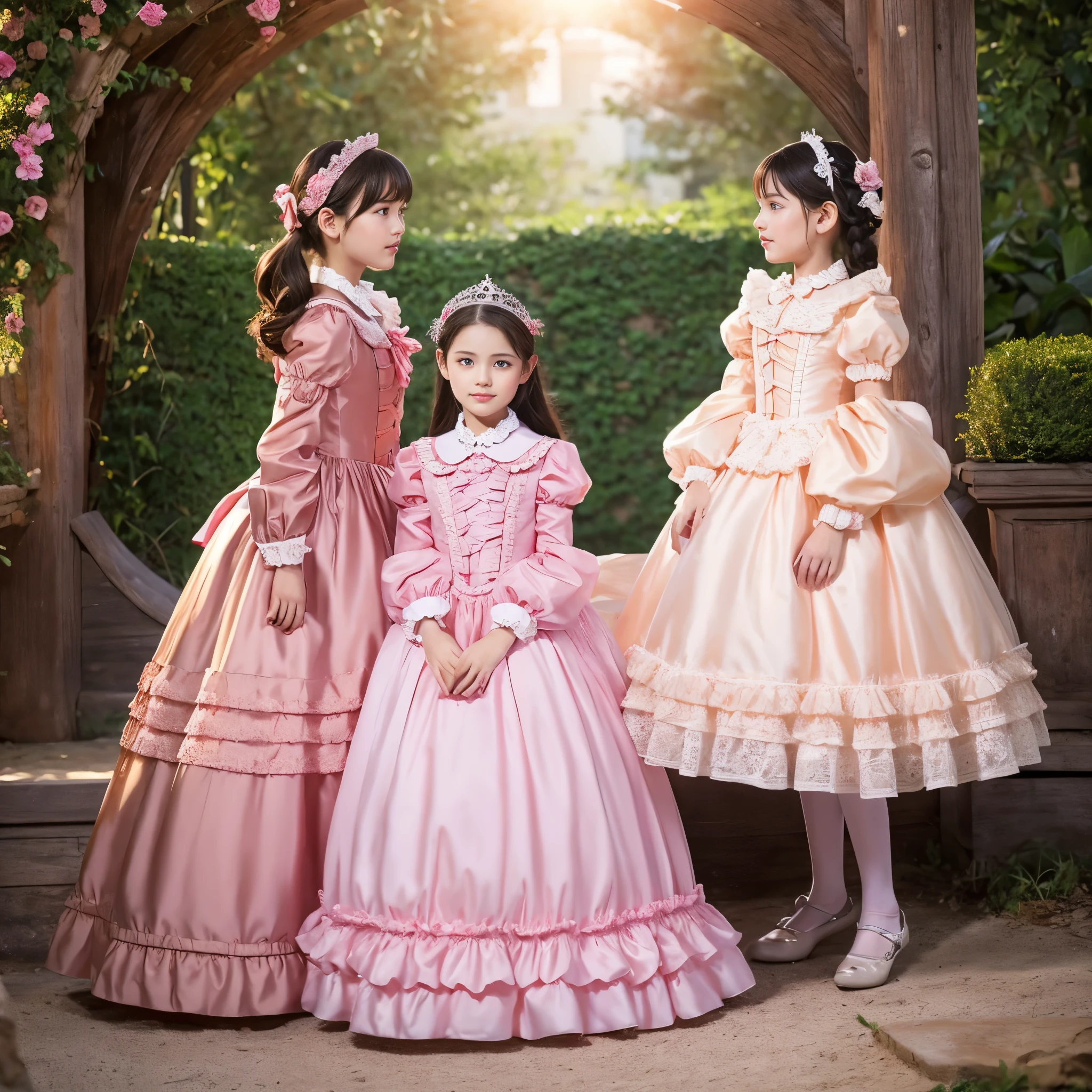 highest quality, masterpiece, highest resolution, artwork, super get used to it, many become familiar with, become familiar with, get used to it, woman, 10 years old,the two girls are princesses,pink victorian dress,long sleeve,long dress,A dress with lots of frills and ribbons.,luxury,Two kiss,high quality dresses,贅沢な寝室の中,豪華な天蓋付きベッド,