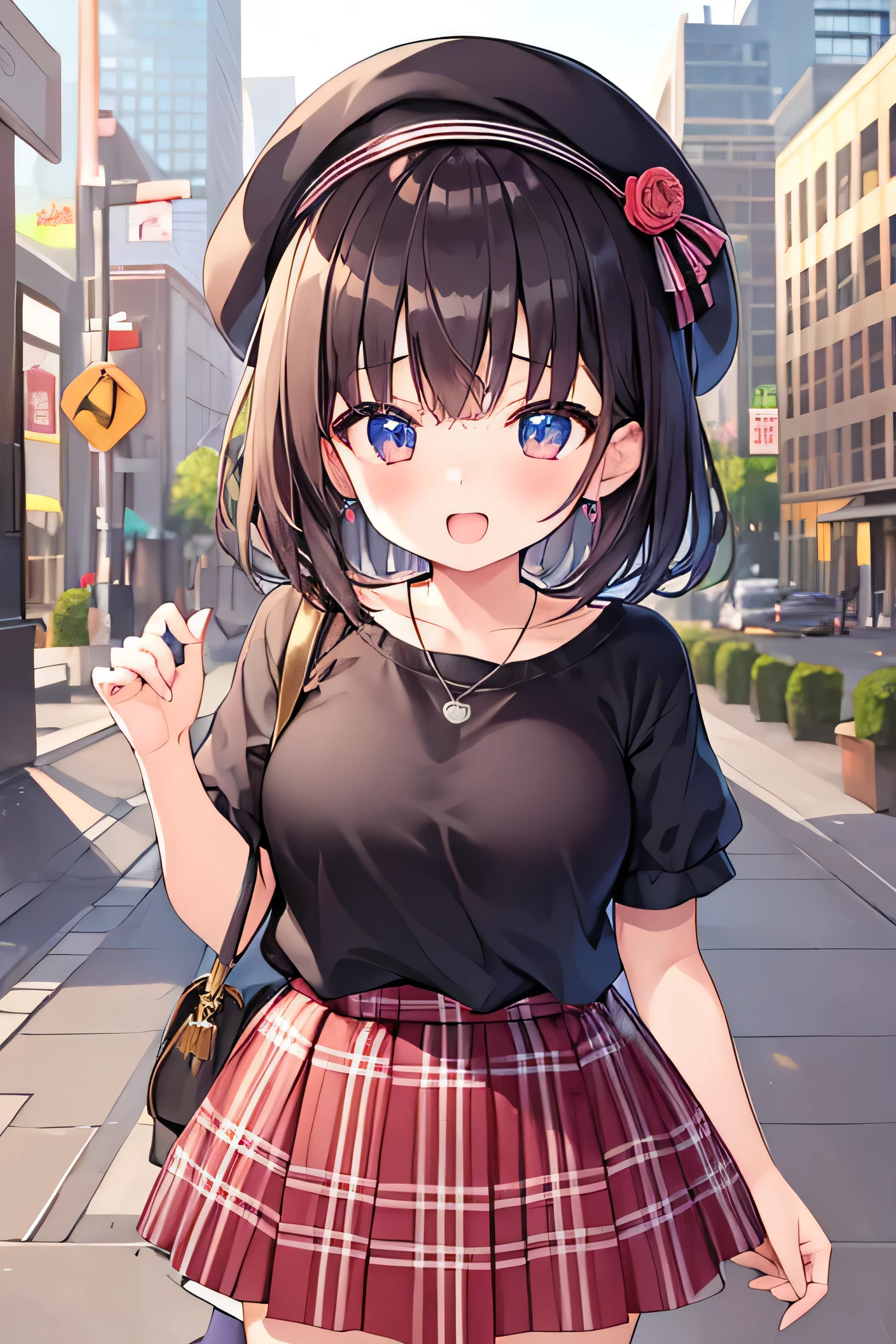 masterpiece、Highest image quality、ultra high resolution、big breasted girl、short hair、red face、shyly、mock、Please open your mouth just a little、、Short-sleeved girly clothes、Girly miniskirt for elementary school for elementary school girls、White girlmentary school girls、Skyscraper、outdoor