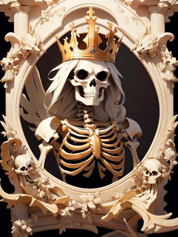 Skeleton dancing, background light=neon, wearing crown.