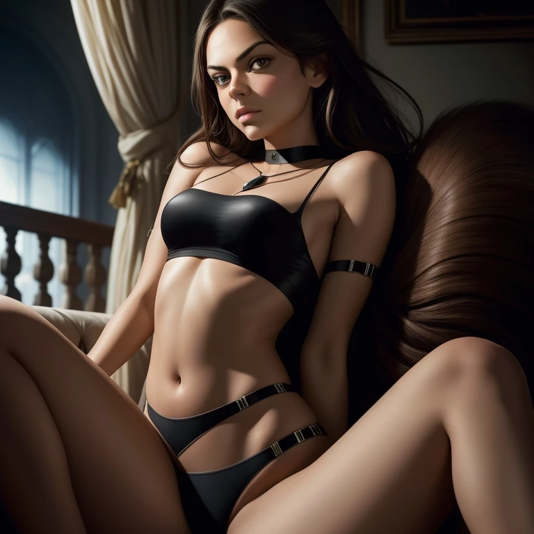 Princess Mila Kunis seductress posing with perfect body, Ultrarealistisches Foto, Farbe, kompliziert, Ultra-Detail-Art-Fotografie, Farbeful Night Aura, Schatten, Oil on canvas, Pinselstriche, weich, Ultra high resolution, 32k, Ultrafokus Gestochen scharf, Komplexes Meisterwerk der Kunst, bedrohlich, Realistic painting movie poster, Goldener Schnitt, kompliziert, Epos, Sehr detailliert, beschwingt, Produktion filmischer Charakterdarstellung, Ultra-hochwertige Kreation von Supersquirrelstudios.com Ultra Realistisch , 50 mm, Kodak Portrait 400, Fotografie von Martin Schoeller, Natural lightweight, Filmkorn