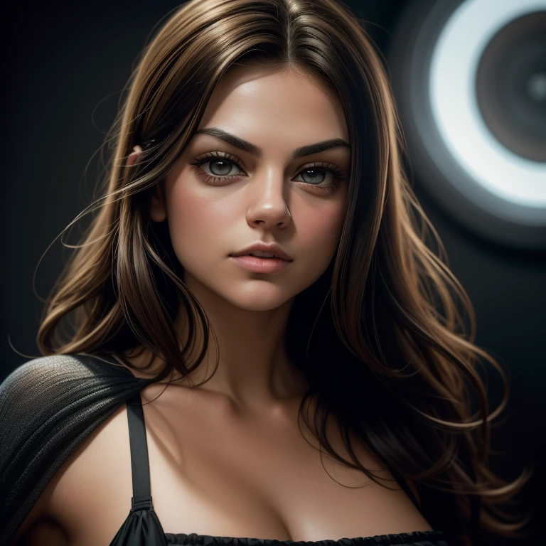 Princess Mila Kunis seductress posing with perfect body, Ultrarealistisches Foto, Farbe, kompliziert, Ultra-Detail-Art-Fotografie, Farbeful Night Aura, Schatten, Oil on canvas, Pinselstriche, weich, Ultra high resolution, 32k, Ultrafokus Gestochen scharf, Komplexes Meisterwerk der Kunst, bedrohlich, Realistic painting movie poster, Goldener Schnitt, kompliziert, Epos, Sehr detailliert, beschwingt, Produktion filmischer Charakterdarstellung, Ultra-hochwertige Kreation von Supersquirrelstudios.com Ultra Realistisch , 50 mm, Kodak Portrait 400, Fotografie von Martin Schoeller, Natural lightweight, Filmkorn