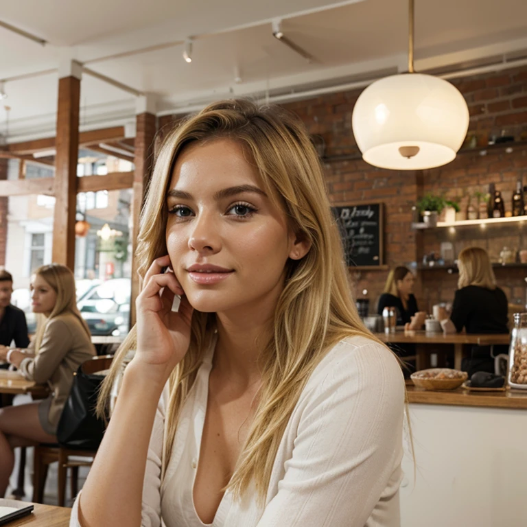 Pretty blonde woman in a modern cafe